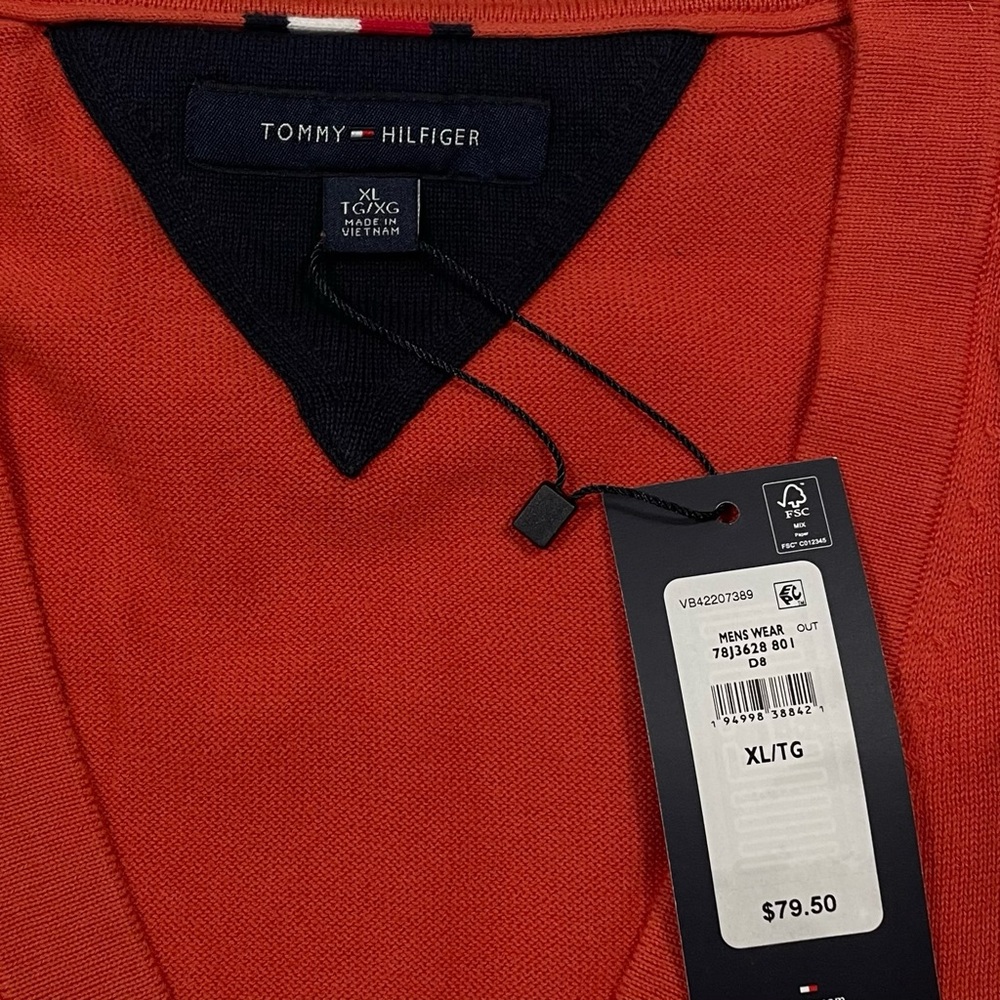 Tommy Hilfiger Size XL Orange Cardigan Sweater (Retail Price $80) - Picture 3 of 3